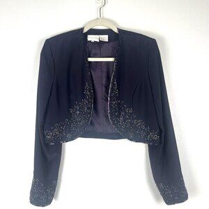 Vintage Cassandra Stone Beaded Bolero Jacket Sz 10 Purple Cropped Blazer Wedding